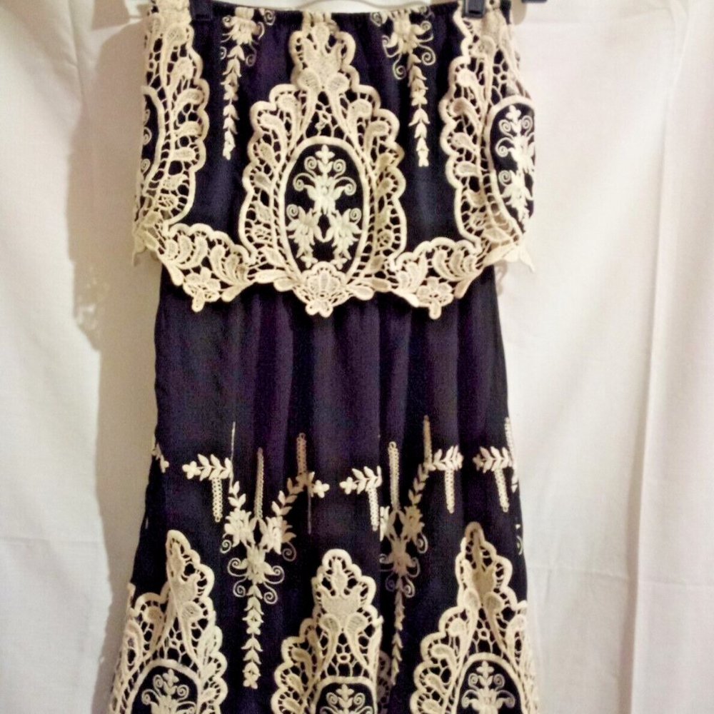 Black & White Cut Lace Strapless Off-Shoulder Dress, summer, party - Small